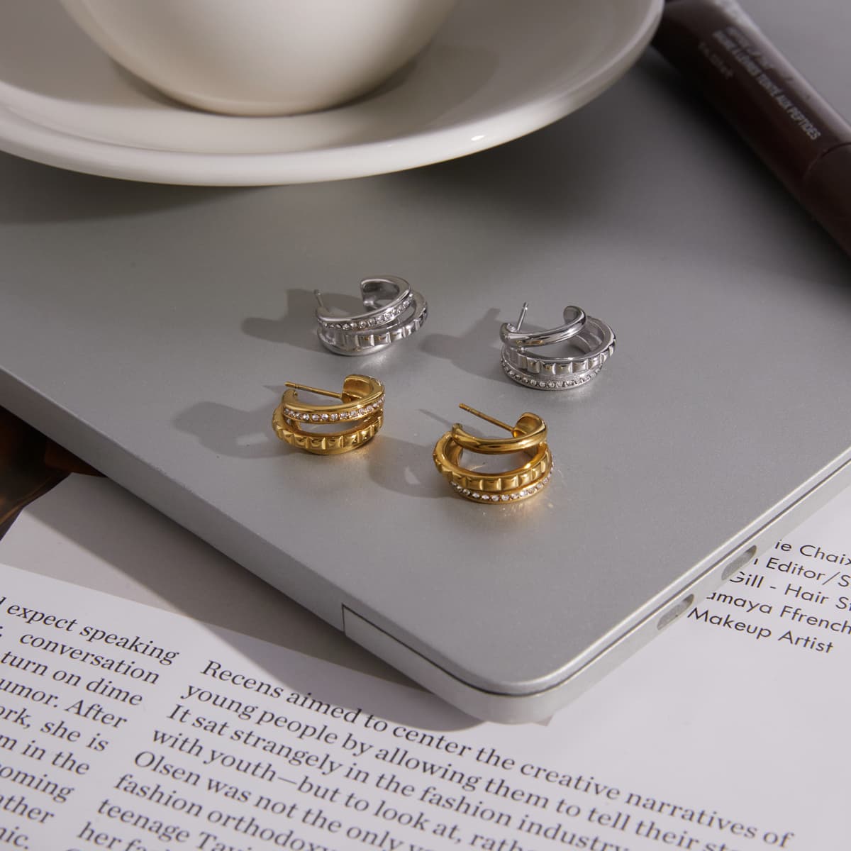 Double Hoop Zircon Earrings