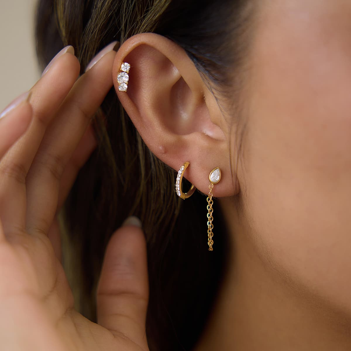 Three Pair Pear Cut Earrings