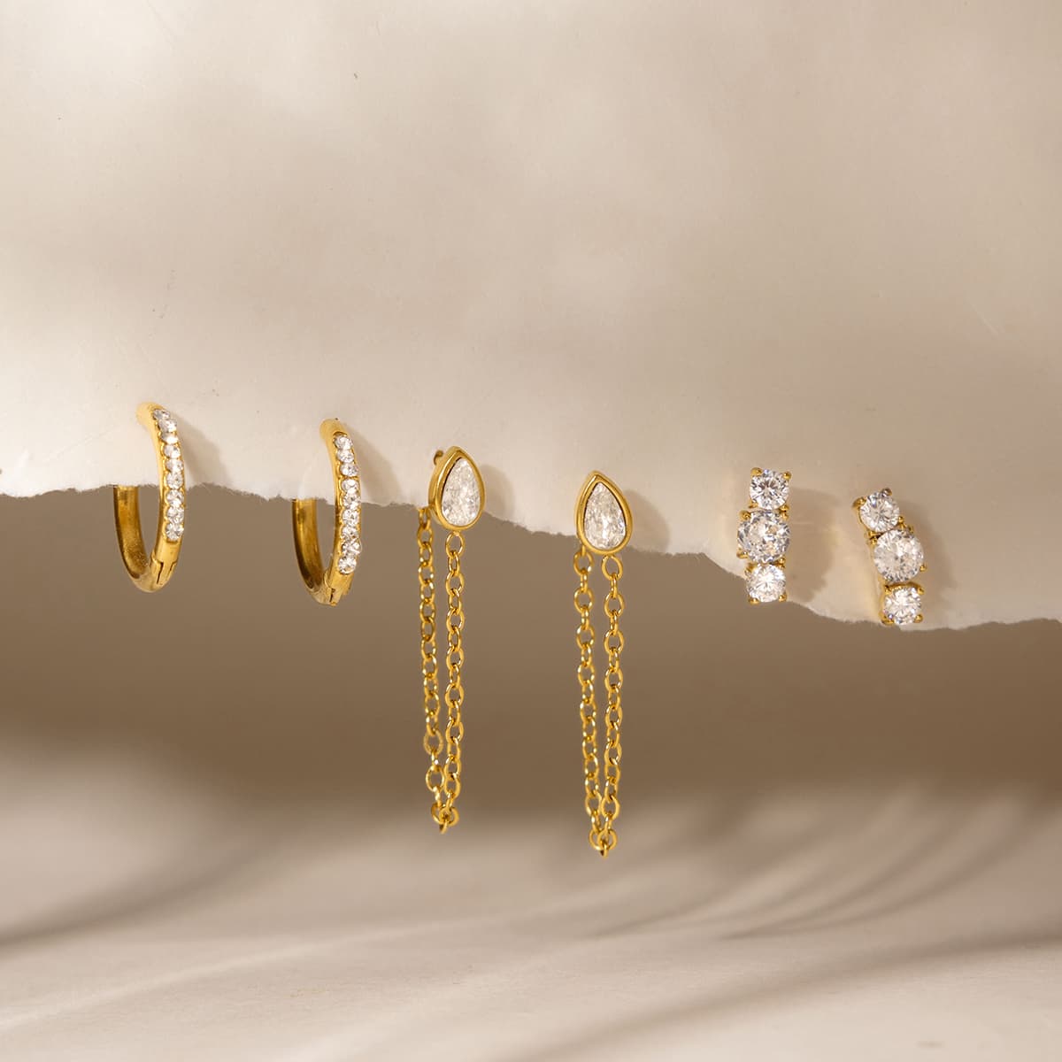 Three Pair Pear Cut Earrings