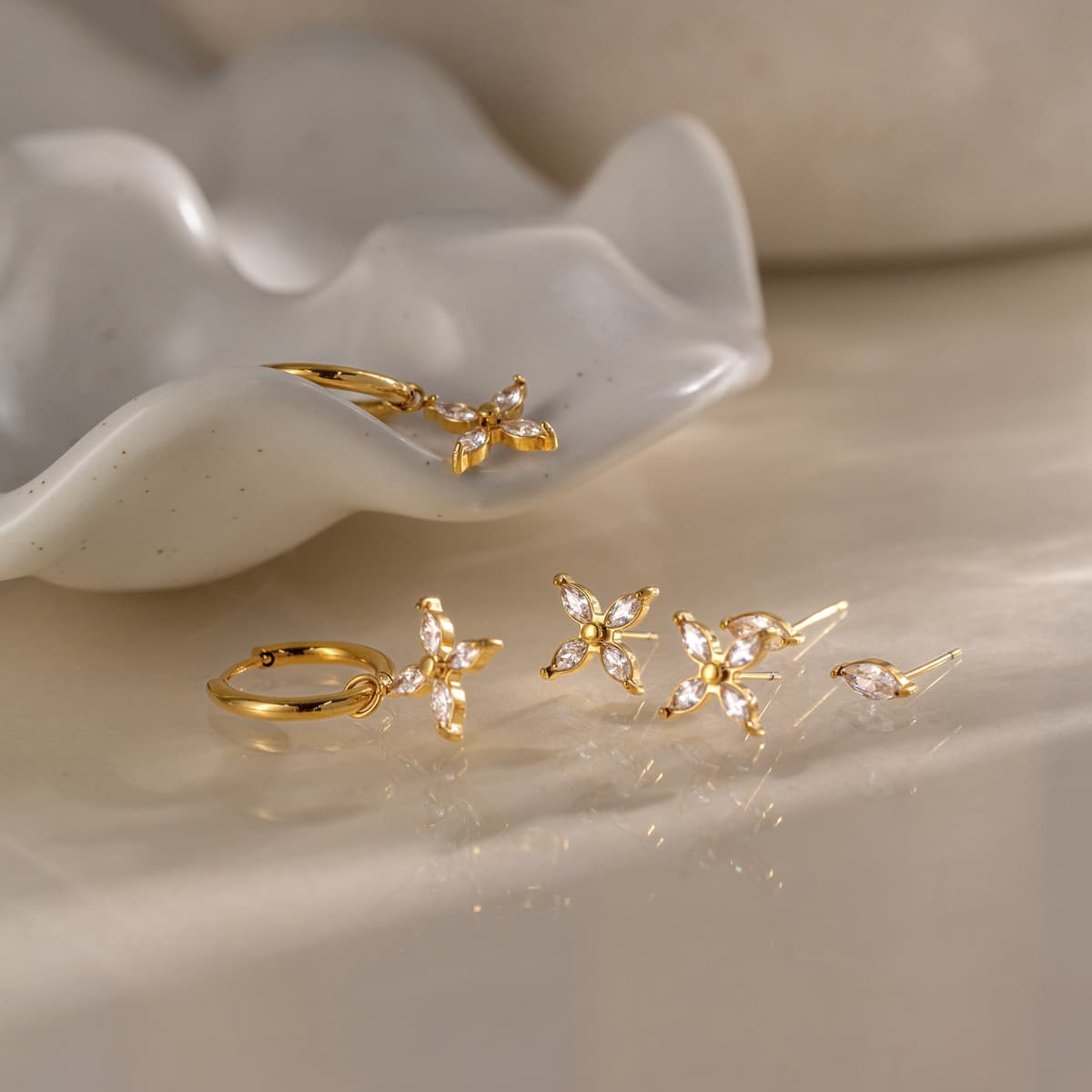 Three Pair Flower Earring Set