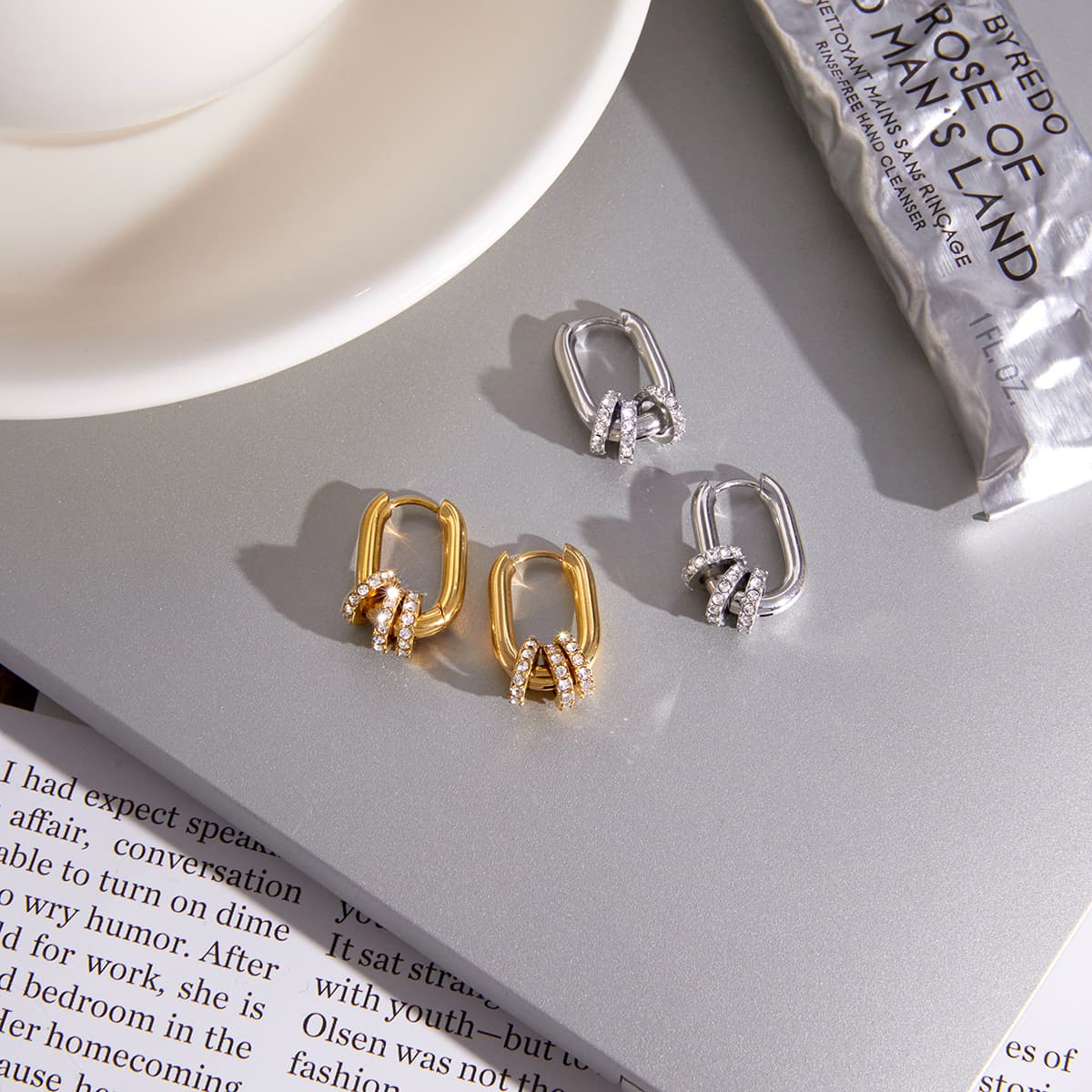 Crystal Charm Hoop Earrings 