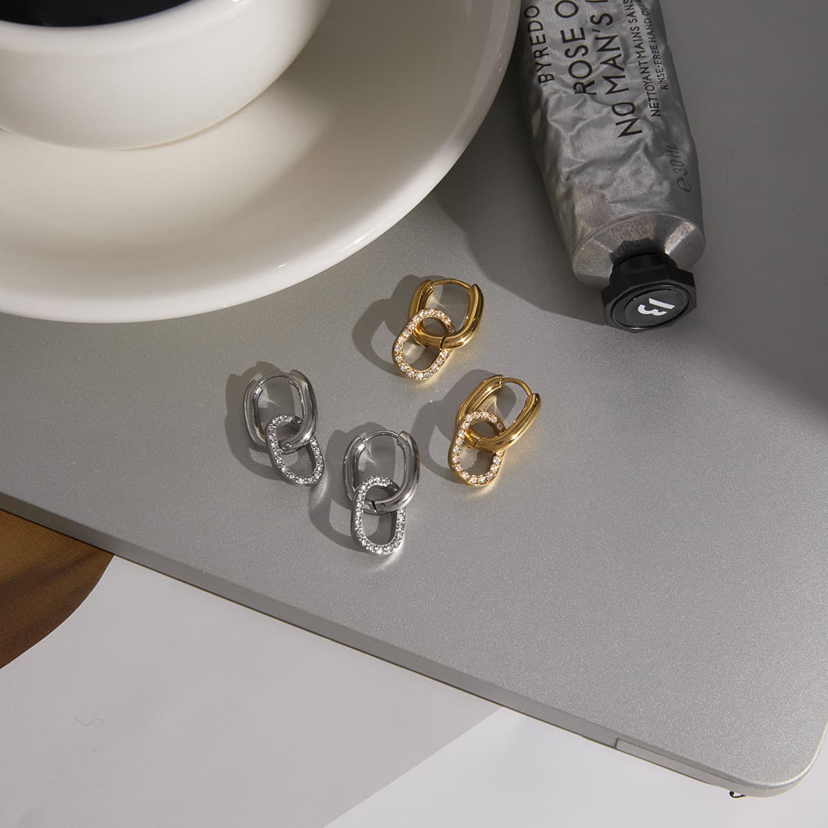 Crystal Link Hoop Earrings 
