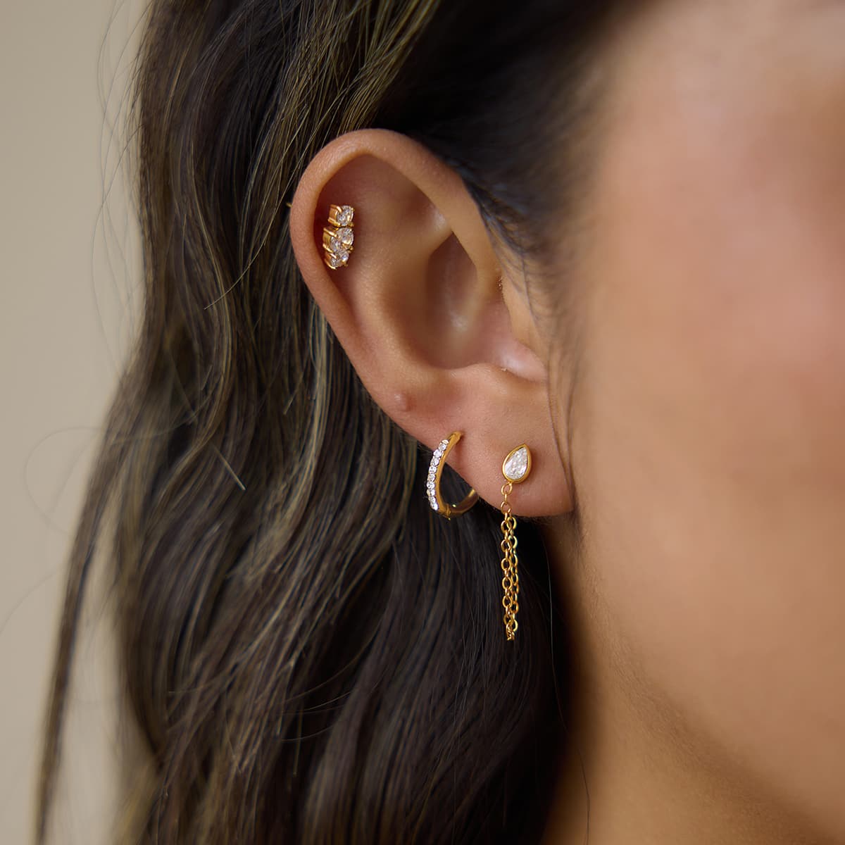 Three Pair Pear Cut Earrings