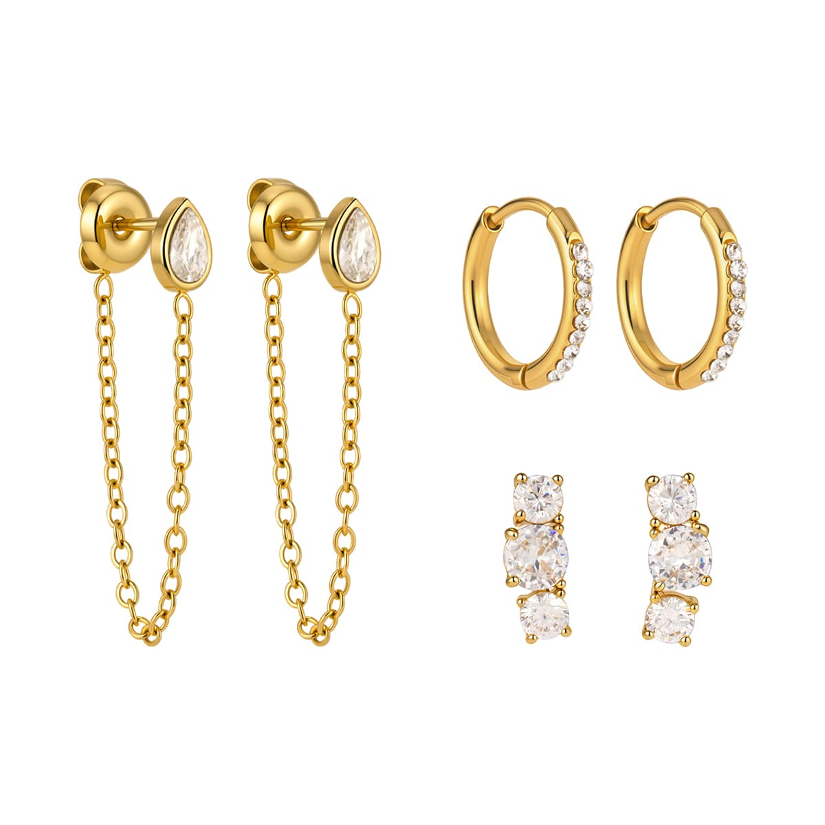 Three Pair Pear Cut Earrings