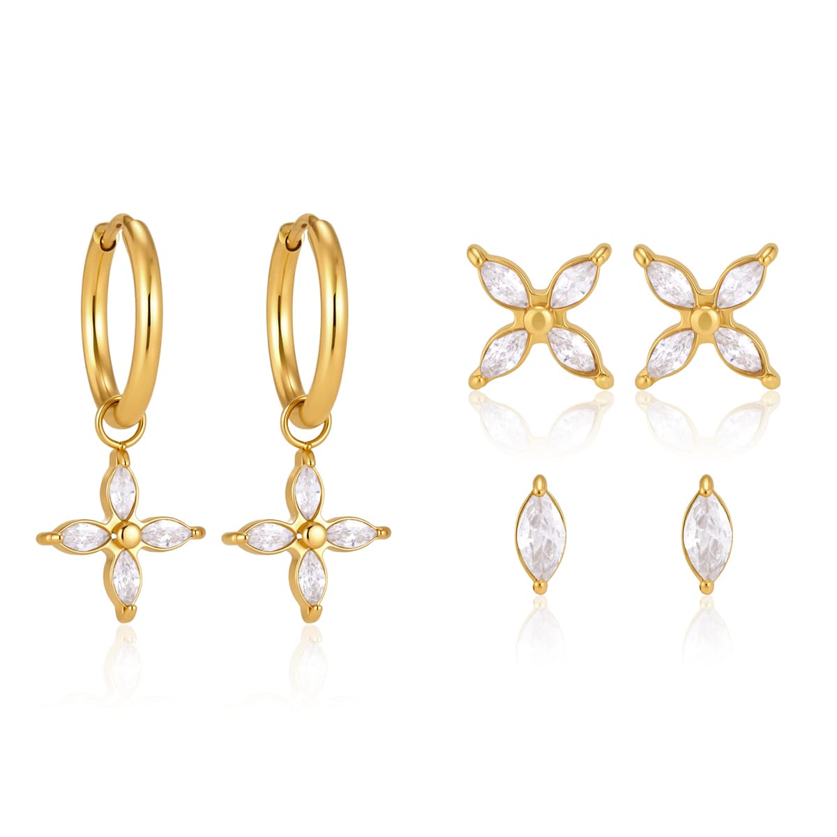 Three Pair Flower Earring Set