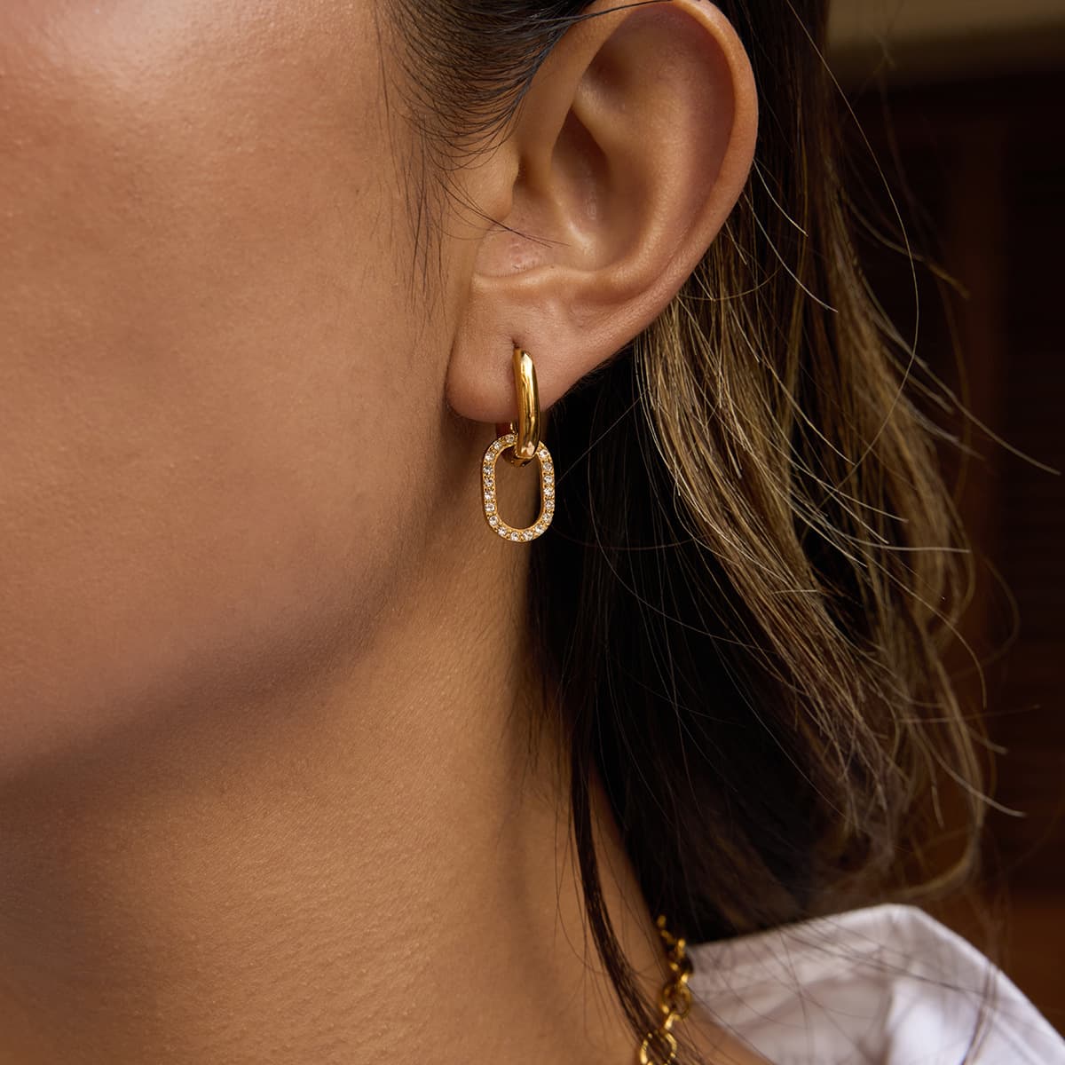 Crystal Link Hoop Earrings 