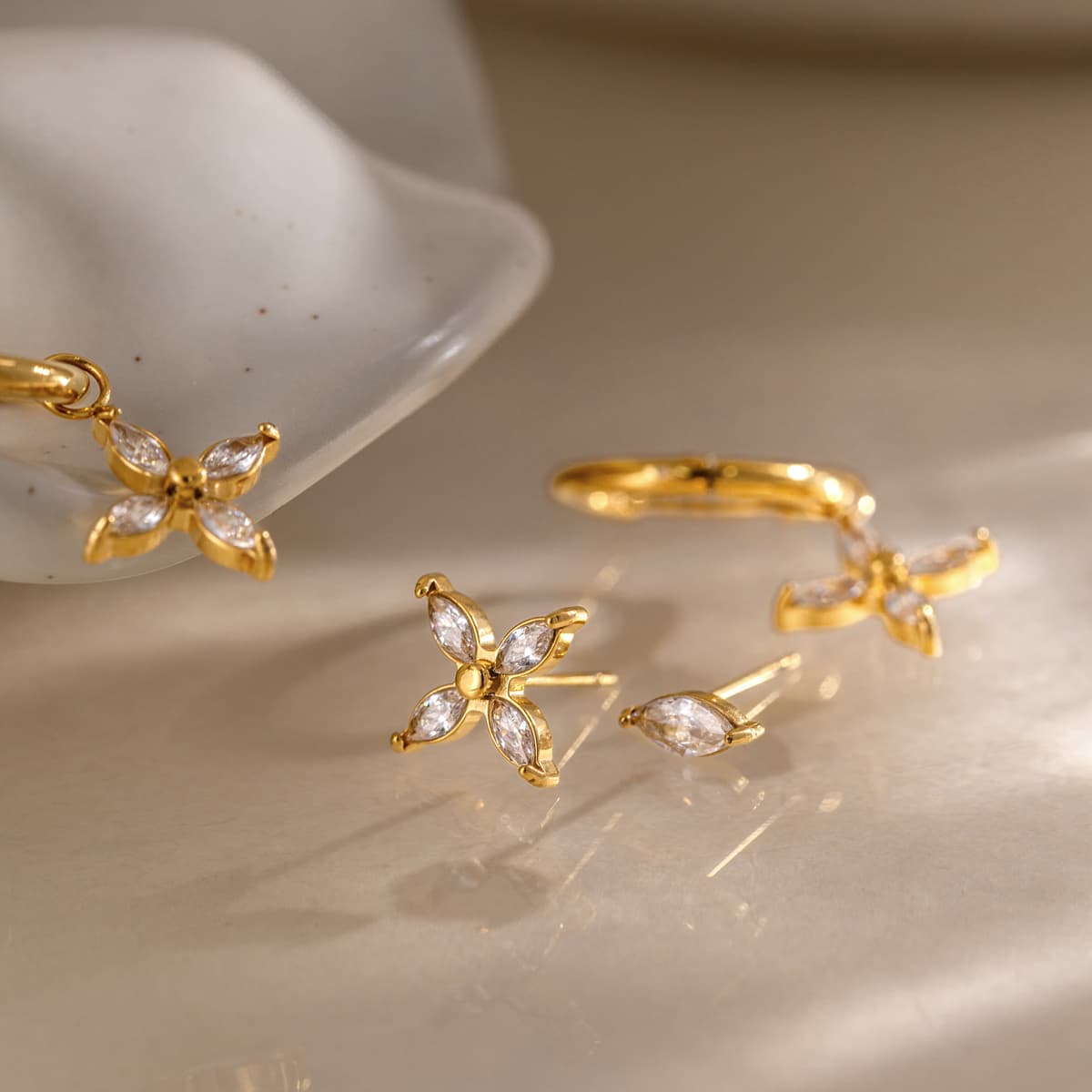 Three Pair Flower Earring Set