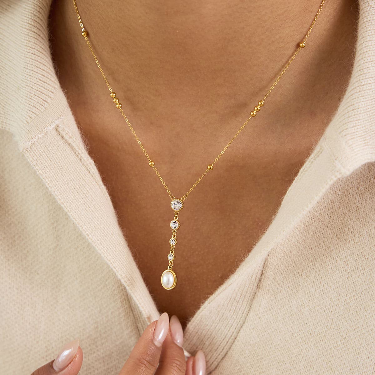 Pearl Drop Y Necklace 