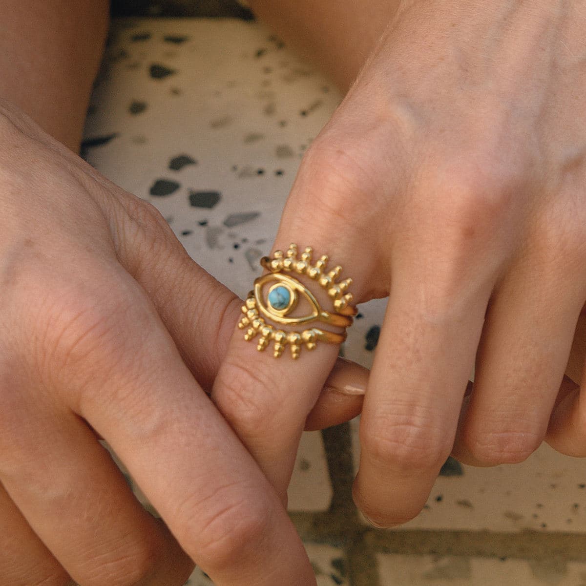 Three-Piece Evil Eye Ring Set